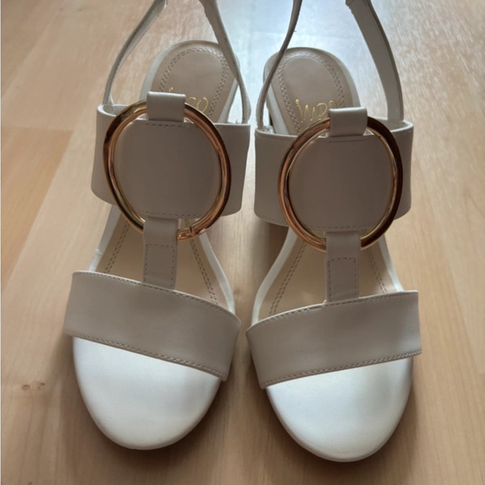 Chic White Sandals with Gold Ring Detail